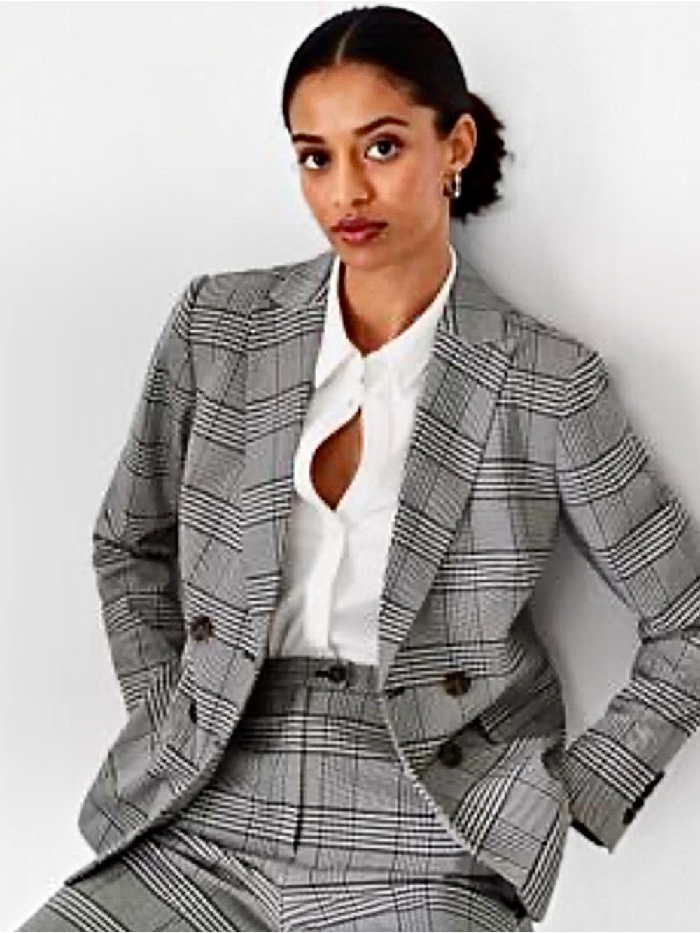 Classic Ann Taylor ⚫️⚪️ Plaid Double Breasted Blazer Size 14